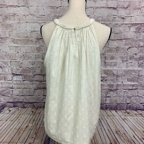 J. CREW Sleeveless Halter Blouse Nautical Anchor Print Tan White 4 - Picture 7 of 14